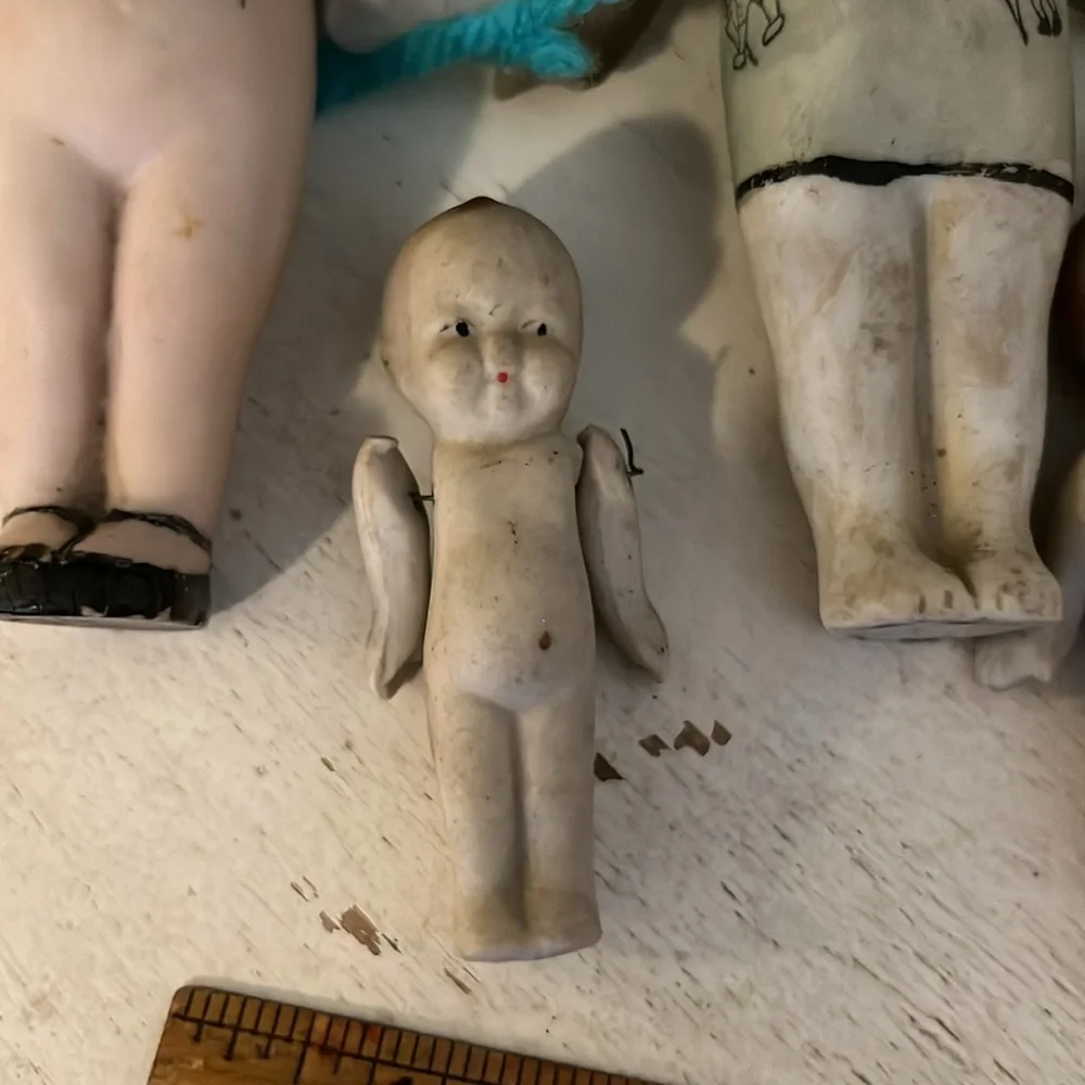 Lot Antique bisque jointed & strung Japan dolls miniature